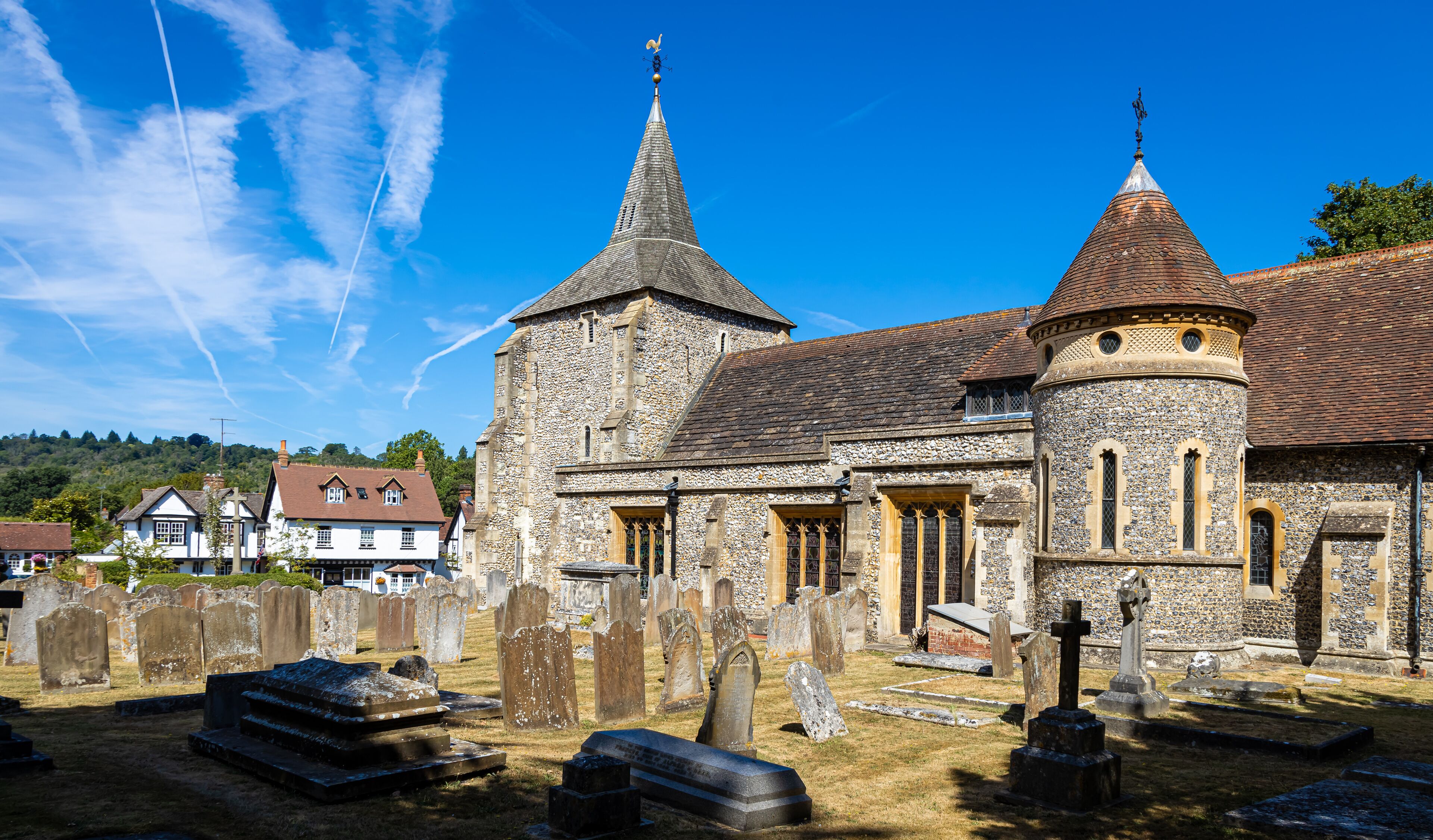 St. Michael and All Angels church in Mickleham, a village in south east England, between the towns of Dorking and Leatherhead in Surrey