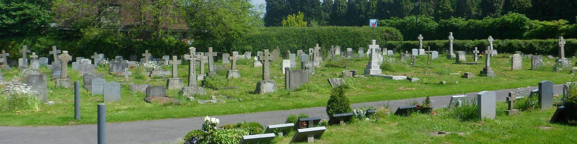 Churchyard of the Church of Our Lady of Sorrows, Lower Road, Effingham, Borough of Guildford, Surrey, England.