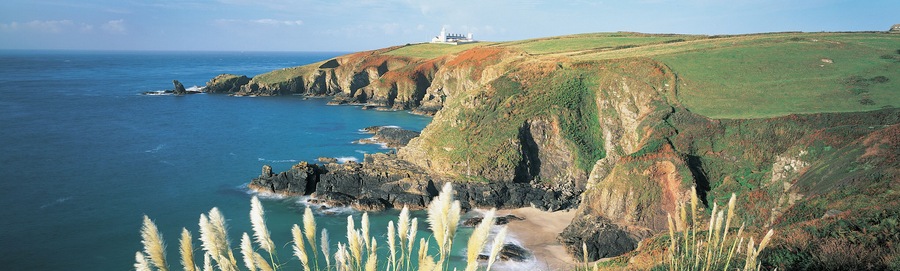 Lizard Peninsula, Lighthouse in background, Cornwall, UK