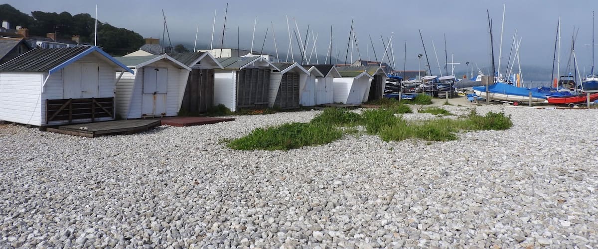 Bordering Monmouth Beach in Lyme Regis, England, are holiday chalets, beach huts, the bowling green, Lyme Regis Power Boat Club and Boat Building Academy. Here you can find a layer of limestone called the ammonite graveyard or the ammonite pavement. This layer of rock is famous for the large ammonites it contains.