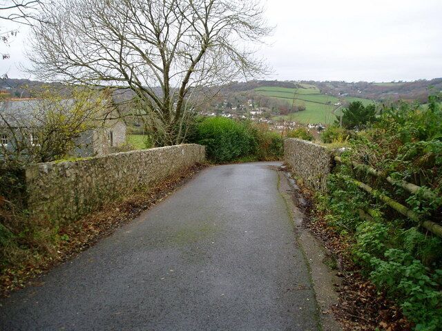 Gore Lane bridge Bridge over route of the now closed Axminster and Lyme Regis Light Railway. Uplyme can be seen in the distance.