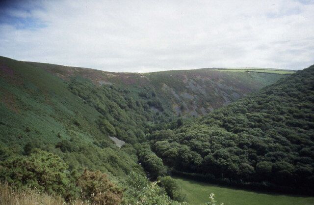 Southern Wood. Looking up the East Lyn Valley, as it meanders around the edge of Southern Wood