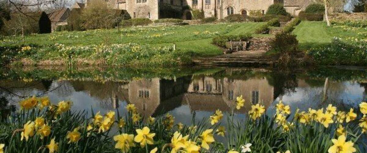 Garden and garden pond at Great Chalfield Manor