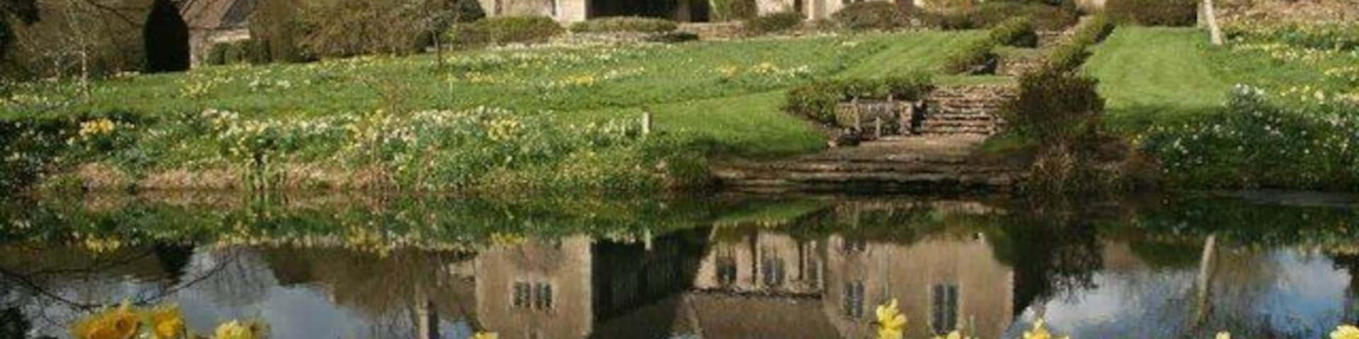 Garden and garden pond at Great Chalfield Manor