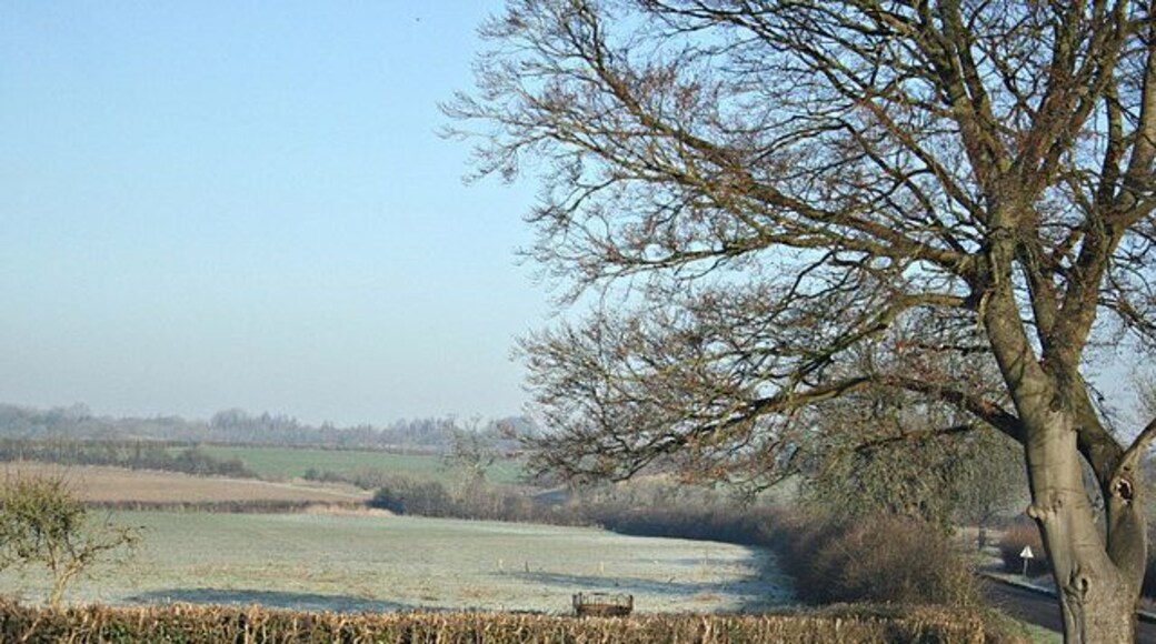 At the end of Westlands Lane On the B3353 north of Whitley we find this view to the north west over frosty fields.