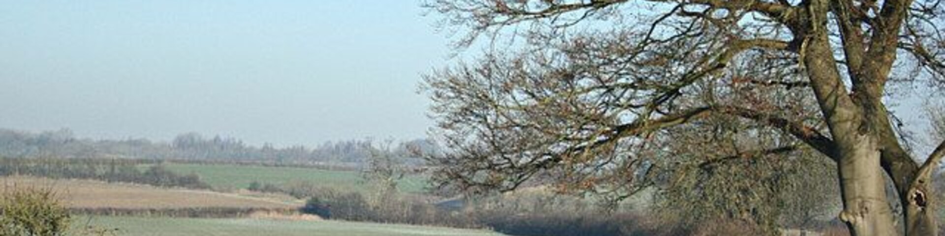 At the end of Westlands Lane On the B3353 north of Whitley we find this view to the north west over frosty fields.