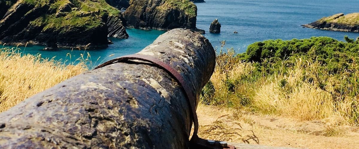 This real beauty of a cannon , still sits proud    Guarding our shores over the Cornish seas.