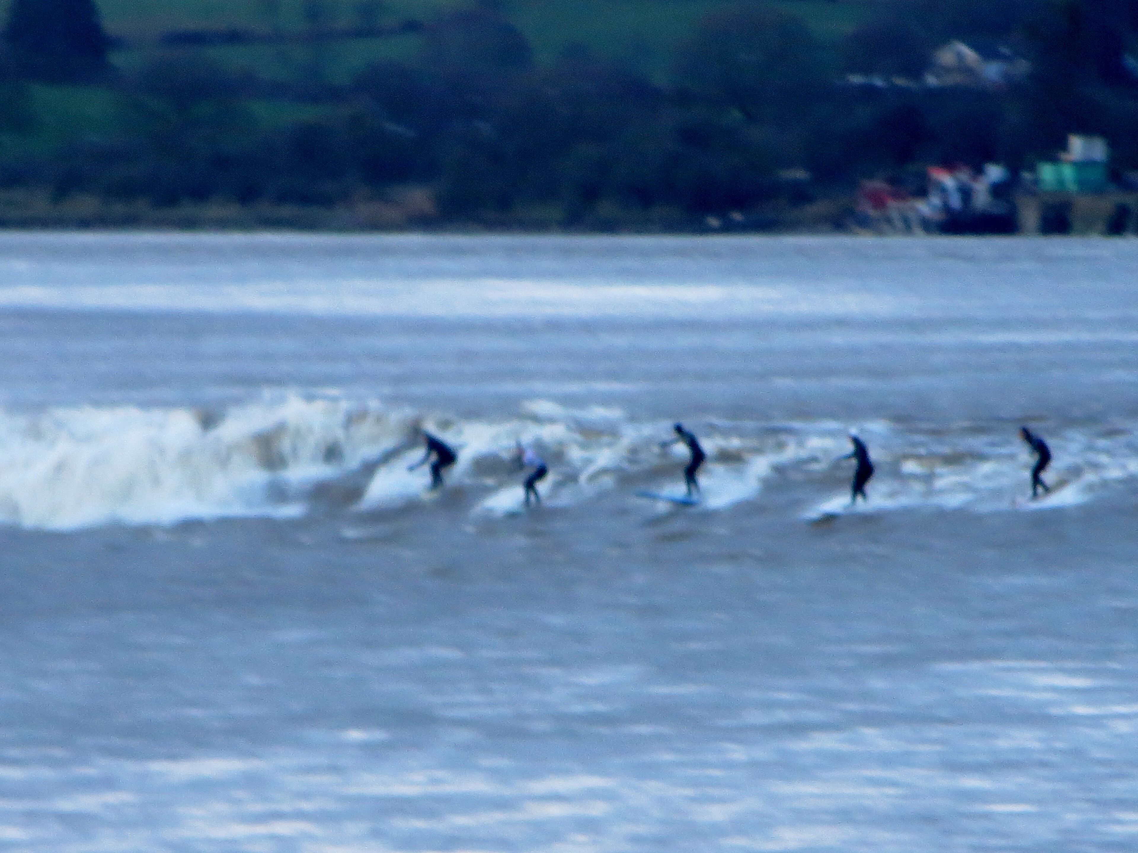 Out of focus surfers on the bore at Newnham - 1st Feb 2014