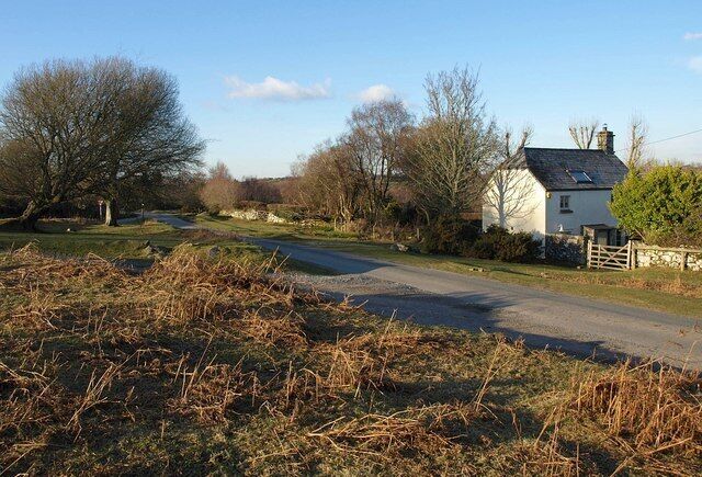 Lane at Clannaborough The lane from Throwleigh to South Zeal, followed here by the Taw-Teign Link path, passes Clannaborough Cottage on the fringe of the open moor.