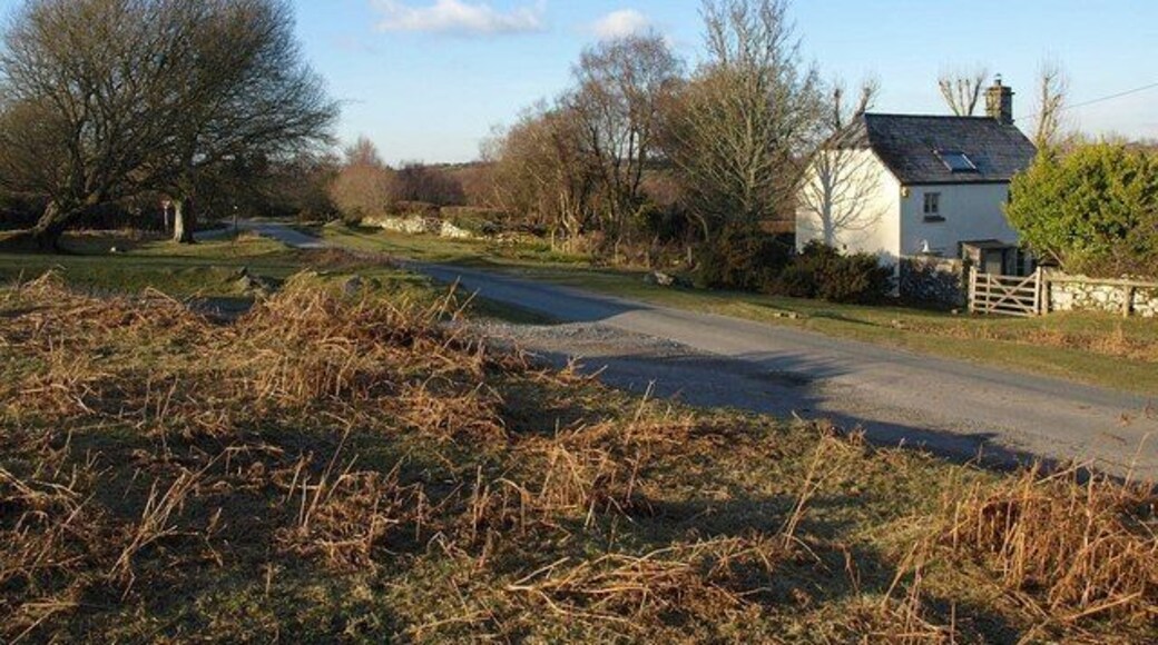 Lane at Clannaborough The lane from Throwleigh to South Zeal, followed here by the Taw-Teign Link path, passes Clannaborough Cottage on the fringe of the open moor.