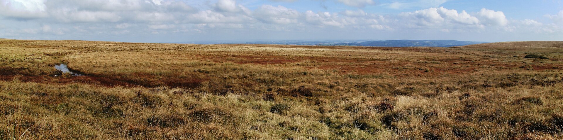 This shows the South Zeal track and Raybarrow pool on northern northern Dartmoor, Devon, UK. The track is one of the ancient cross moor tracks used over many years prior to roads. Raybarrow pool is one of the larger area of peat bogs on the moors.