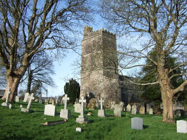 St Mary's church, Bratton Clovelly "The church poses some architectural problems", say Cherry & Pevsner; different building periods are apparent in the west tower, for instance. Anyway, its battlements make it an impressive and dominant feature of this attractive village. Seen here from the southwest part of the sloping churchyard.