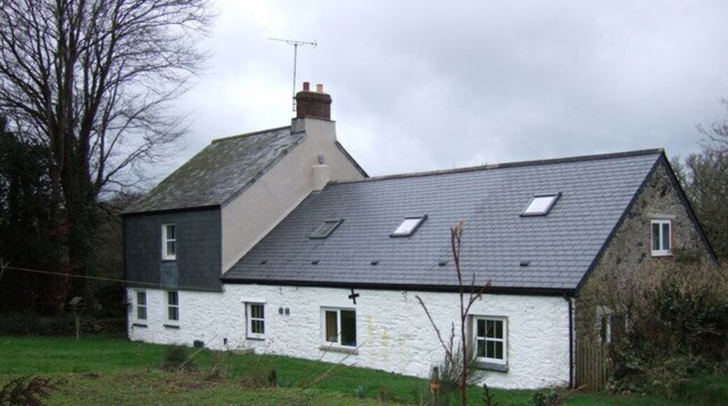 Minehouse Farm Farmhouse near Okehampton, seen from the passing bridleway (Okehampton Hamlets Bridleway 2, also the line of the West Devon Way and the Two Castles Trail).