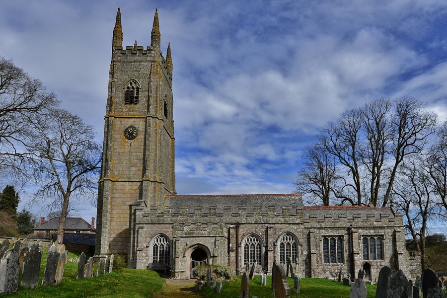 St Andrew's parish church, Sampford Courtenay, Devon, seen from the south