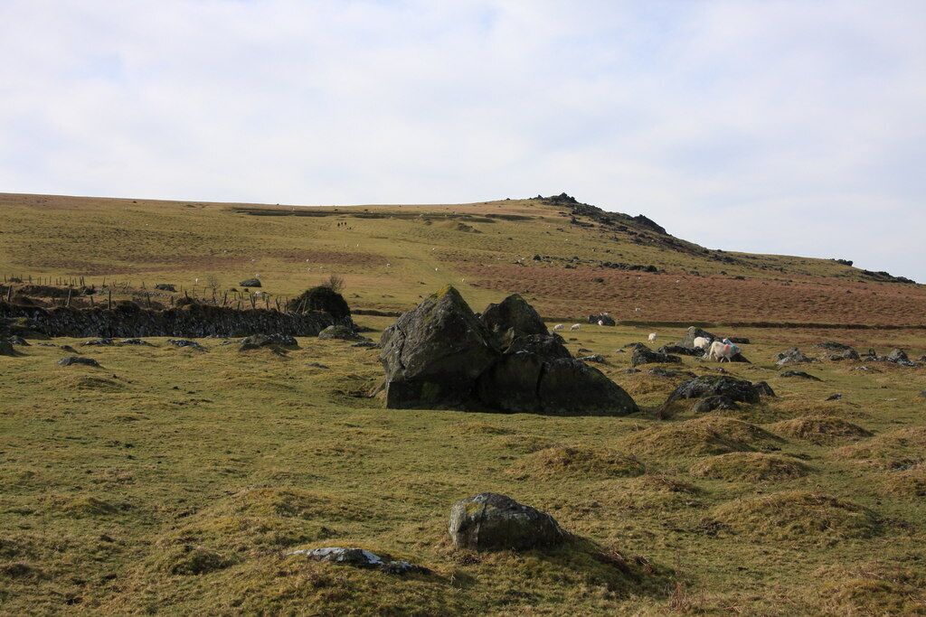 Path to the ice works. Heading south-west to the site of the disused ice works, see 595791 with Sourton Tors beyond.