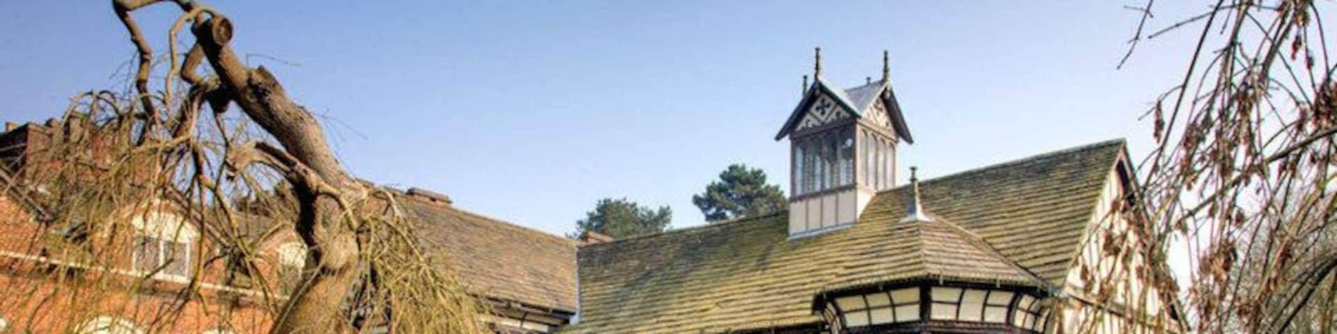 Rufford Old Hall, near to Rufford, Lancashire, Great Britain. From the grounds of Rufford Old Hall