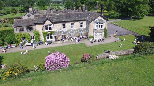 Creskeld Hall as seen from the south showing the terrace and hall with glass verandah
