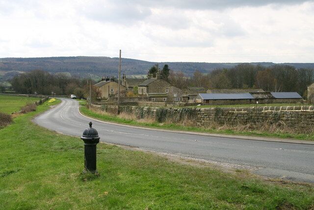 Low End Farm Looking down Leathley Lane towards Low End Farm and Otley Chevin beyond.