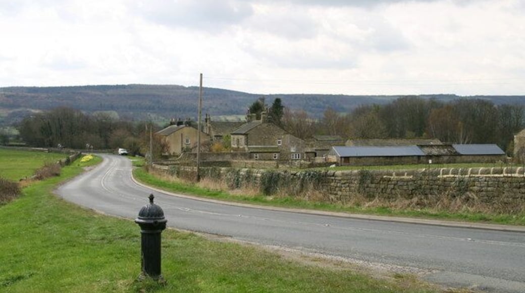 Low End Farm Looking down Leathley Lane towards Low End Farm and Otley Chevin beyond.