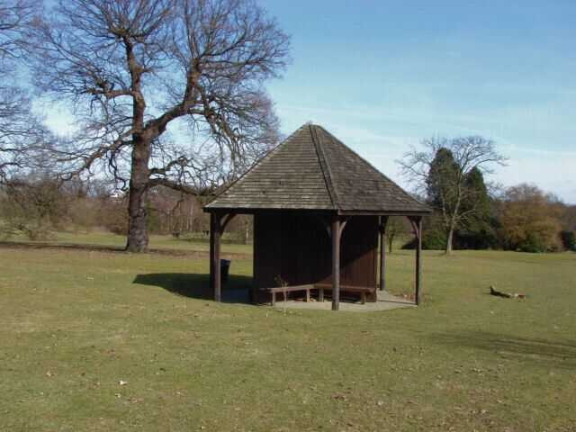 Homewood Park, Chertsey A shelter in the Homewood Park, Chertsey. This park was created from part of the grounds of the Botley Park estate after the mansion was bought by P&O