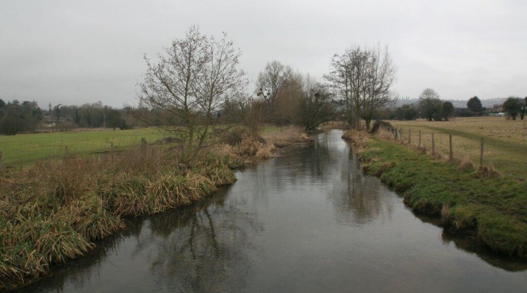 Looking towards Pangbourne View along the River Pang from the footbridge towards Pangbourne.