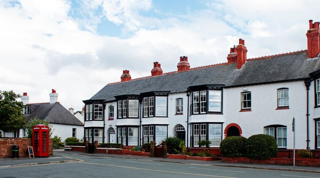 Suburban terrace with red phone box