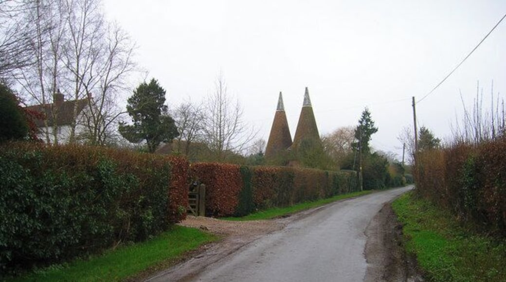 Oasthouses, Tanhouse Lane, Peasmarsh The old tanhouse is the white building hidden behind the hedges.