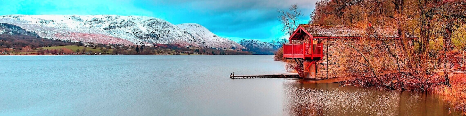 HDR image of Pooley Bridge boat house taken one very cold and damp morning