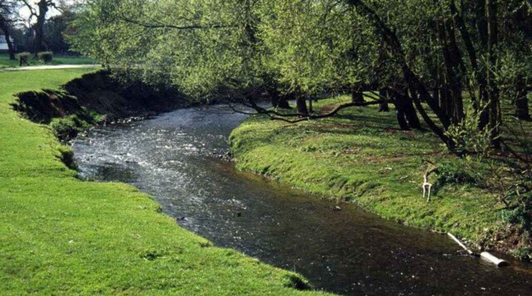 River Bollin, nr. Prestbury. Looking upstream towards Prestbury village.