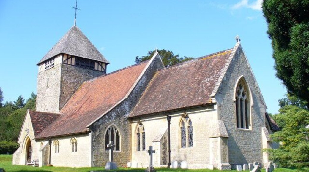 Coldwaltham Parish Church, near to Coldwaltham, West Sussex, Great Britain. The attractive old stone church of St Giles sits on the west side of London Road, the main road through the village.