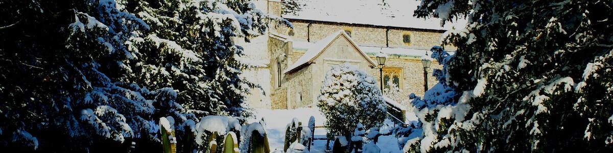 Merstham Church, Surrey View from Gatton Bottom, on a cold winter's day.