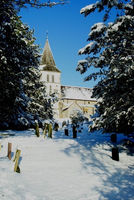 Merstham Church, Surrey View from Gatton Bottom, on a cold winter's day.