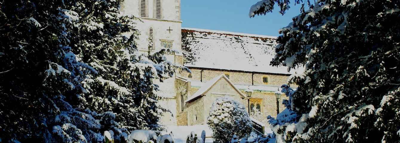Merstham Church, Surrey View from Gatton Bottom, on a cold winter's day.