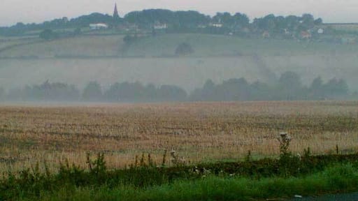 View of Spinkhill. Photograph taken at dawn from the crossroads by the Blacksmith's Arms, Barlborough Low Common