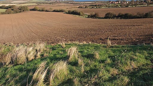 View across farmland near Ellerby The two villages that can be seen are Ellerby on the right and Runswick Bay.