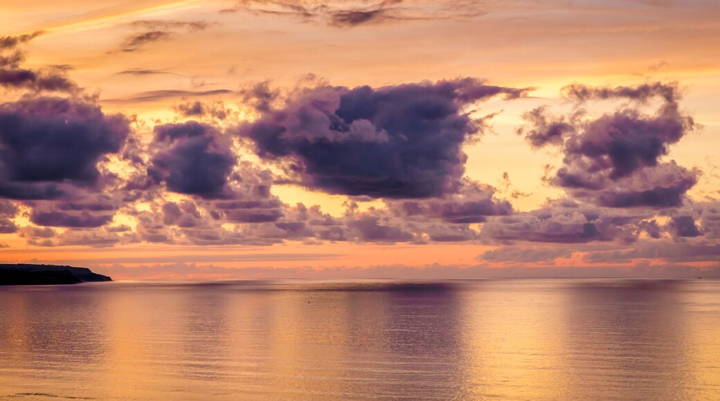 Sunset overlooking the North Sea, in Filey, North Yorkshire, England