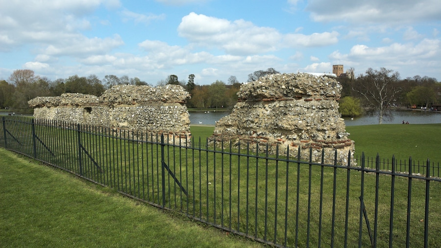 Surviving fragment of Verulamium city walls, known as St Germain's Block.