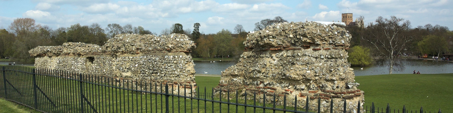 Surviving fragment of Verulamium city walls, known as St Germain's Block.