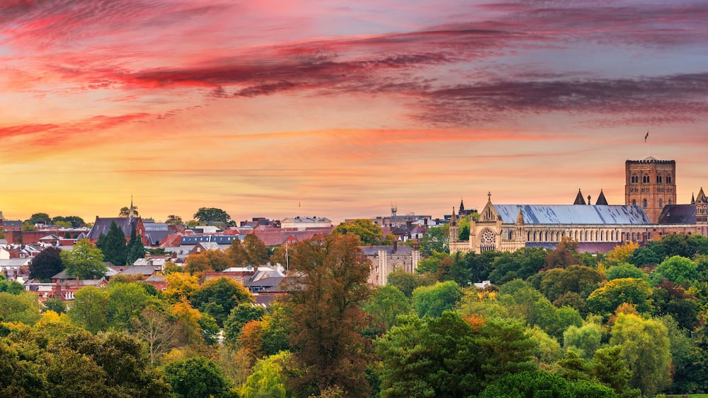 Sunrise skyline of Saint Albans in England. UK