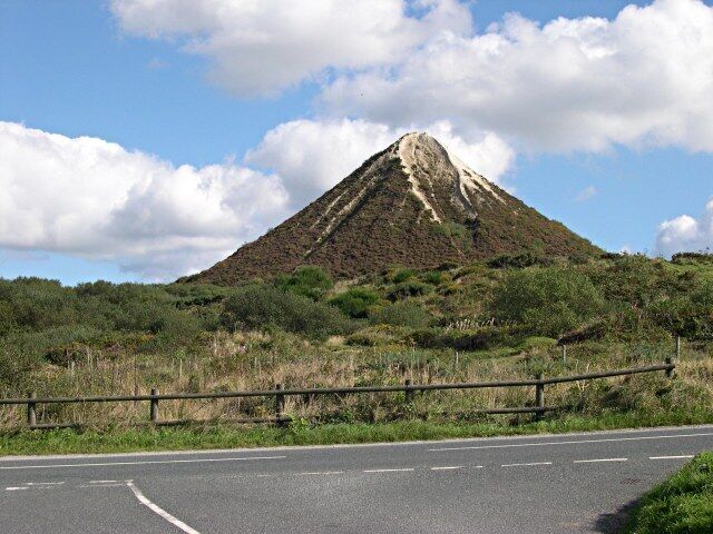 Conical Waste Tip on Trelavour Down This is one of several such remnants of the old china clay industry which dot the landscape hereabouts.