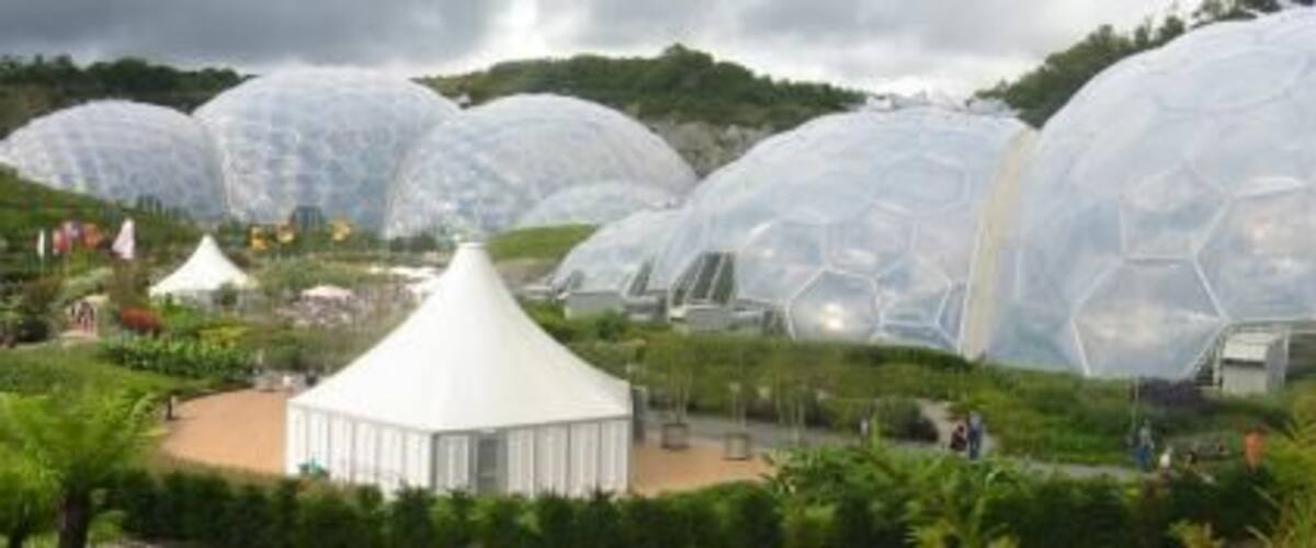 Eden Project, Bodelva The Eden Project turned this flooded abandoned clay pit into an ecological educational extravaganza! Thousands of plant species are maintained in the futuristic "biomes" and on the terraced edges of the pit.