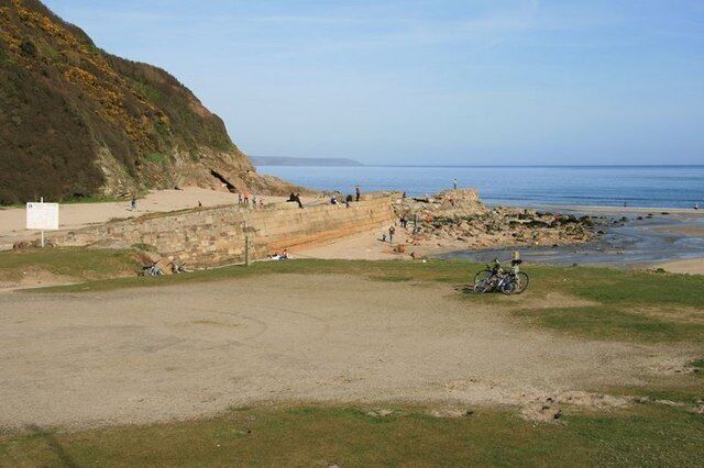 Old harbour wall at Pentewan The entrance to Pentewan harbour was beyond this old harbour wall and is completely silted up. The St Austell River runs into the sea just in front. The beach is a very popular venue at Bank Holidays and weekends.