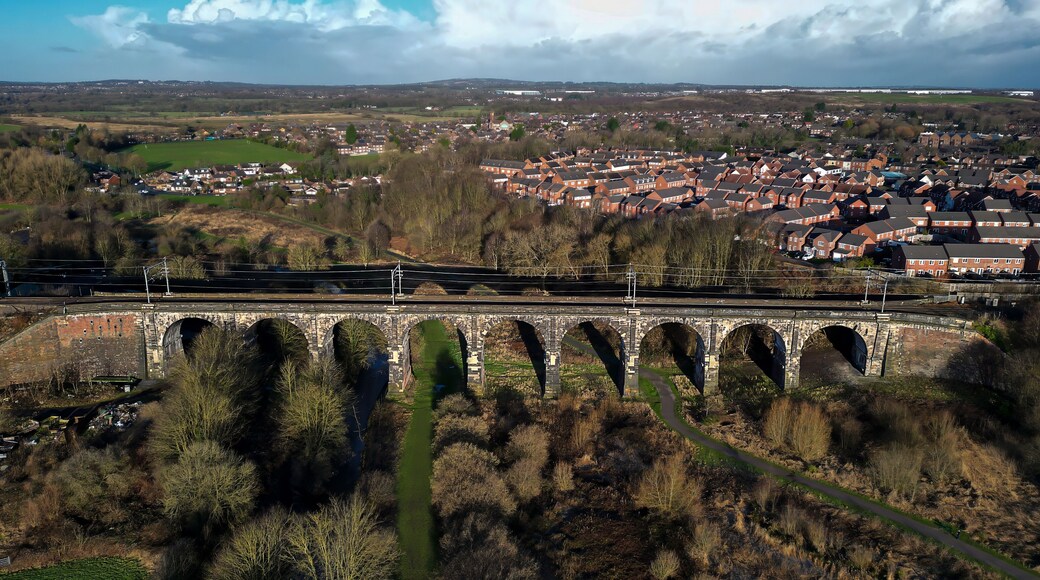 An aerial view of the Sankey Viaduct (Nine Arches) near Newton-le-Willows in Merseyside, UK