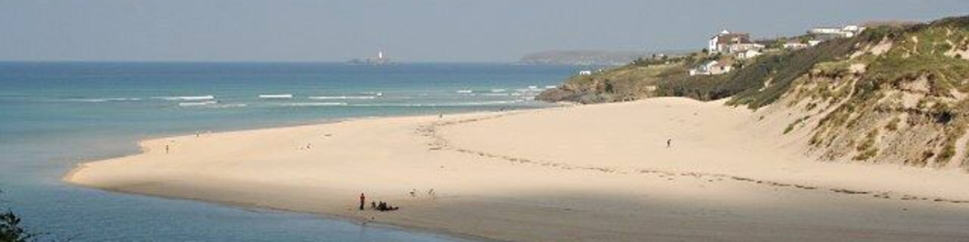 Hayle Towans from Lelant Towans Looking across the mouth of the Hayle Estuary. The word 'towans' is Cornish for sand dunes.