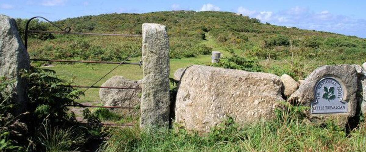 Trevalgan Hill, near to Towednack, Cornwall, Great Britain. The entranceto the National Trust land at Little Trevalgan.