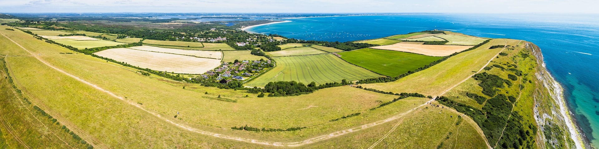 Ballard Cliff over Studland from a drone, Jurassic Coast, Dorset Coast, Poole, England