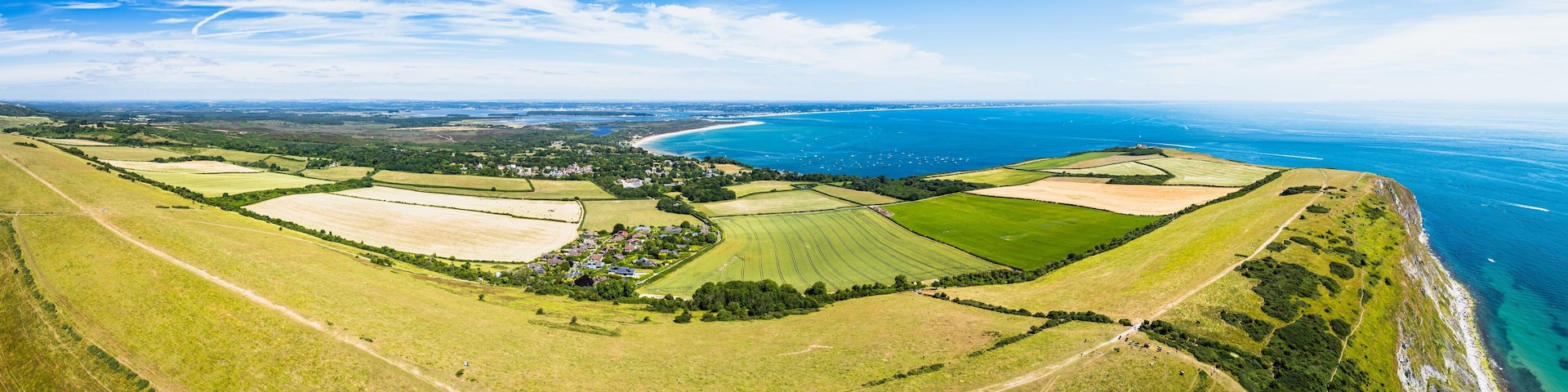 Ballard Cliff over Studland from a drone, Jurassic Coast, Dorset Coast, Poole, England
