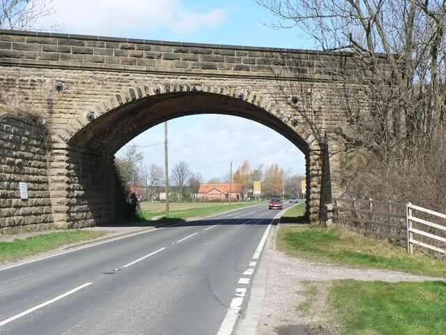 Railway Bridge over A162, Barkston Ash The bridge carries the main line from York to Leeds.