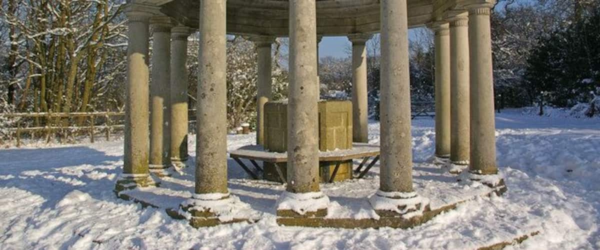 Inglis Memorial in snow Donated to the Borough of Reigate in 1909 by Lieutenant Colonel Sir Robert William Inglis VC. It was originally a drinking fountain for horses, standing at the top of the original main route over Reigate Hill. Now restored, it houses a viewpoint indicator. Seen here in snow following a heavy fall around 24 hours earlier.