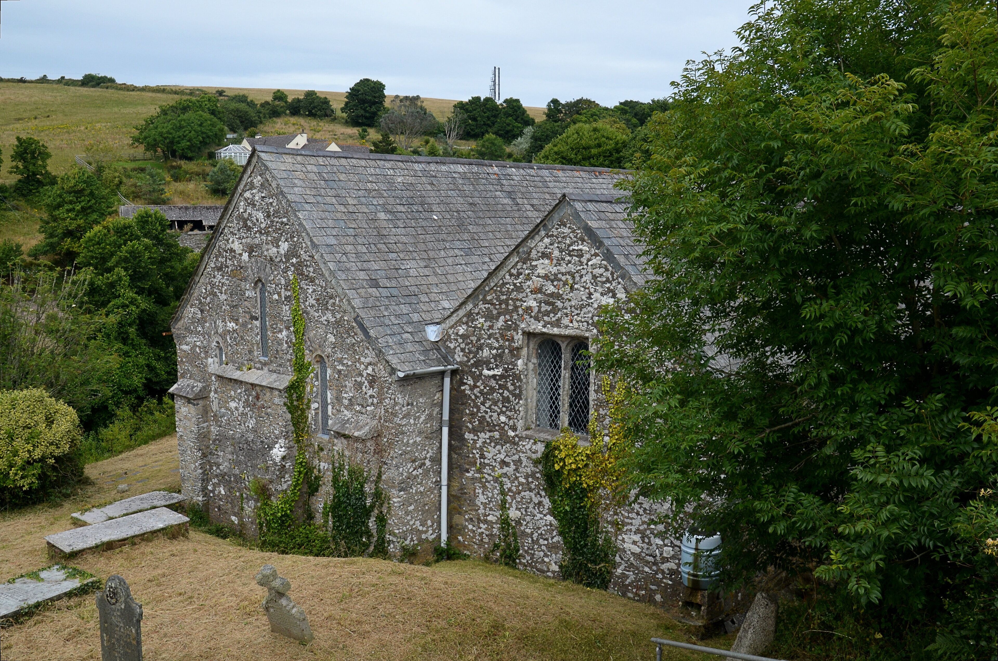 Church Of St Tallanus, view from the upper part of the churchyard Wikidata has entry Q17529108 with data related to this item.